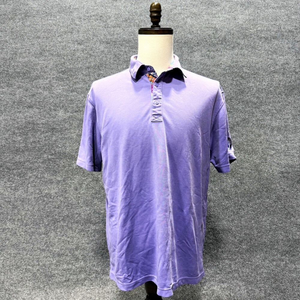 Bugatchi Uomo Polo Shirt Mens XL Purple Solid Short Sleeve Collared Button Logo